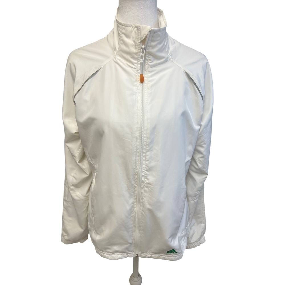 Adidas Windbreaker Jacket White Green 3 Stripe Full Zip Sz M